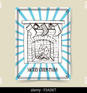 Skizzieren Sie Weihnachten Kamin im Vintage-Stil, Vektor-Plakat Stock Vektor