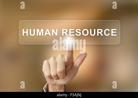 Unternehmen der Hand human resources Tastendruck auf unscharfen Hintergrund Stockfoto