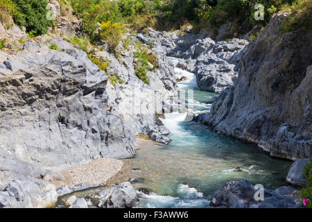 Alcantara-Schlucht-Tal. Gole Alcantara. Ätna, Sizilien. Stockfoto