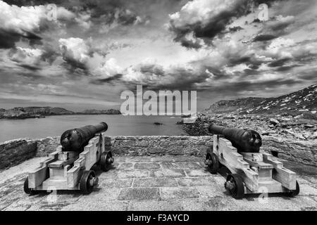 Kanonen in Cromwells Burg, Tresco, Isles of Scilly, Großbritannien Stockfoto