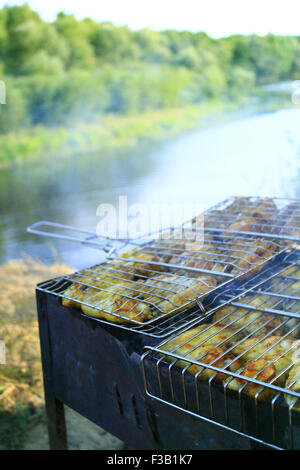 appetitlich Grill von Henne Fleisch gekocht in der Natur Stockfoto