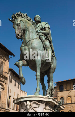 Bronzestatue des Großherzogs Cosima i. von Toskana, Piazza della Signoria, Florenz, Italien Stockfoto