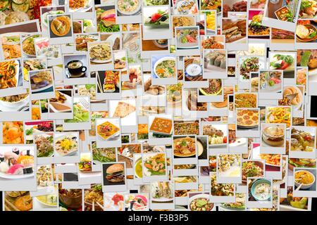 Collage von vielen weltweit beliebten Dinnershows Lebensmittel und Vorspeisen Stockfoto