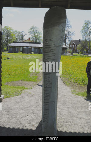 Rök runenstein Ög 136. ist eine der bekanntesten runestones, (Längste bekannte runic Inschrift in Stein). Östergötland, Schweden. Stockfoto