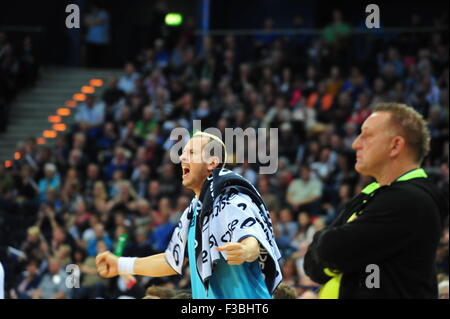 HSV Handball vs. THSV Eisenach (37: 23), Hamburg, Deutschland. Nur zur redaktionellen Verwendung. Stockfoto