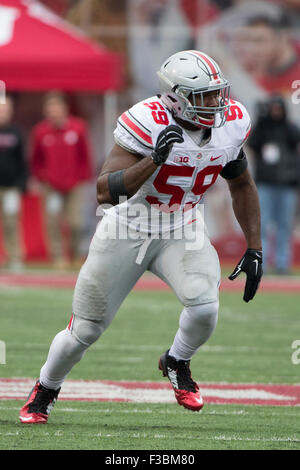 3. Oktober 2015: Ohio State Buckeyes defensive Lineman Tyquan Lewis (59) während der NCAA Football-Spiel zwischen den Ohio State Buckeyes und die Indiana Hoosiers im Memorial Stadium in Bloomington, Indiana. Ohio State Buckeyes gewann 34-27. Christopher Szagola/CSM Stockfoto