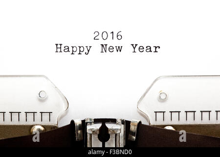 Frohes neues Jahr 2016 auf Retro-Schreibmaschine geschrieben. Stockfoto