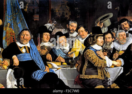 Bankett in der Crossbowmen's Guild in Celebration of the Treaty of Munster 1648 Bartholomeus van der Helst 1613 - Amsterdam 1670 Niederländisch Niederlande ( Detail ) Achtzig Jahre Krieg, Spanisch, Niederländisch, Niederlande, Stockfoto