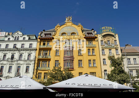 Art Nouveau-Stil Grand Hotel Evropa entlang Vaclavske Namesti Platz in Prag Tschechische Republik Stockfoto