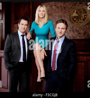 FRANKLIN & BASH 2011 Folge der Turner Entertainment TV-Serie mit linken Mark-Paul Gosselaar, Heather Locklear, Breckin Meyer Stockfoto