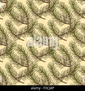Skizze Tannenzweig im Vintage-Stil, Vektor nahtlose Muster Stock Vektor