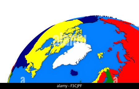 Politische Karte der arktischen Nordpolarregion auf Globus Stockfoto