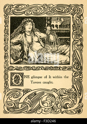Antike 1904 Illustration aus The Rubaiyat von Omar Khayyam. "Ein Blick auf sie in der Taverne erwischt." Stockfoto