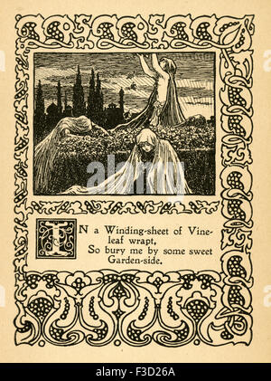 Antike 1904 Illustration aus The Rubaiyat von Omar Khayyam. "In ein Leichenhemd Weinblatt Wrapt, So begrabe mich durch einige süße Gartenseite." Stockfoto