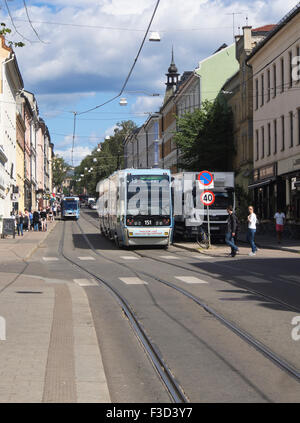 Straßenbahn alle 5 Minuten eine beliebte öffentliche Verkehrsmittel im Angebot in Grunerlokka, Oslo Norwegen Stockfoto