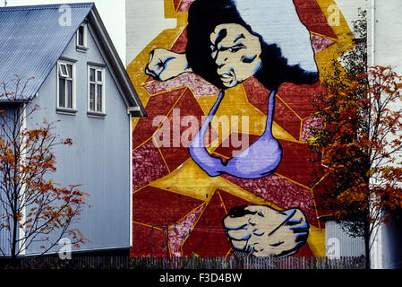 Wandbild in Reykjavik. Island Stockfoto