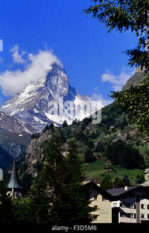 Das Matterhorn betrachtet von Zermatt. Schweiz. Europa Stockfoto