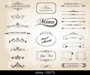 Dieses Bild ist ein Vektor-Set enthält kalligrafischen Elementen, Grenzen, Seite Teiler, Seite Dekoration und Ornamente. Stock Vektor