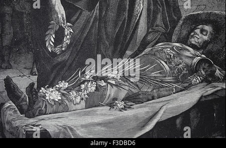 Julius Caesar (100BC-44BC). Römischer Staatsmann. Dictador der römischen Republik. Mord. Leiche von Julius Caesar. Gravur. Stockfoto