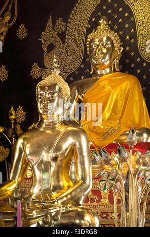 Goldenen Buddha-Statuen auf dem Altar am Wat Jed Yod, Chiang Mai, Thailand Stockfoto