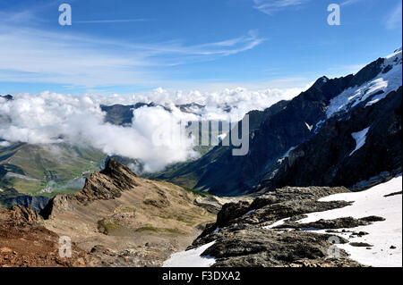 Blick vom Berg La Meije, La Grave, Französische Alpen, Frankreich Stockfoto