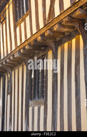 Suffolk mittelalterlichen Gebäude, Detail eines mittelalterlichen Fachwerkhaus in der Nähe von Lavenham, Suffolk, England, Großbritannien Stockfoto