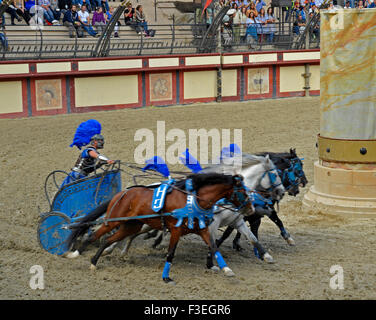 Chariot Rennen im Themenpark Puy du Fou Frankreich Stockfoto