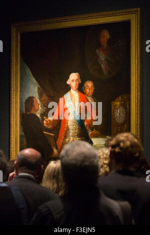 London, England. 10.06.2015. Presse-Preview der Ausstellung Goya: die Porträts in der National Gallery in London, England. Die Ausstellung am 7. Oktober 2015 eröffnet und läuft bis zum 10. Januar 2016. Malerei: Die Anzahl von Floridablanca, 1783. Stockfoto