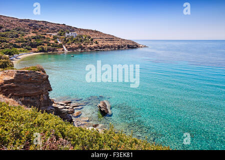 Der Strand von Agia Marina in Andros, Griechenland Stockfoto