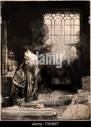 Ein Gelehrter in seiner Studie (Dr. Faust) 1652 Rembrandt Harmenszoon van Rijn1606 – 1669 holländischen Niederlanden Radierung Etch Stockfoto