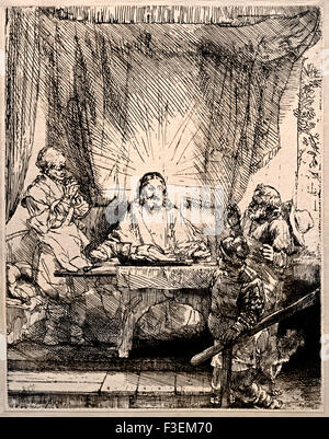 Christus in Emmaus 1654 Rembrandt Harmenszoon van Rijn1606 – 1669 holländischen Niederlanden Radierung Etch (der großen Platte) Stockfoto