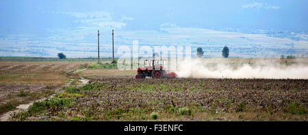 Traktor Pflügen der Felder. Stockfoto