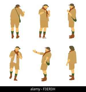 Satz von Touristen in einer Safari. Vektor-Illustration. Stock Vektor