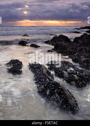 Eine schöne betrachtet September Sonnenuntergang aus North Devon Küste Stadt, Woolacombe, England, Großbritannien Stockfoto