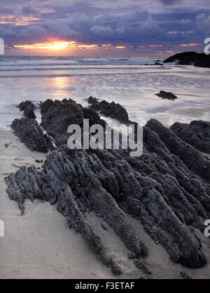 Eine schöne betrachtet September Sonnenuntergang aus North Devon Küste Stadt, Woolacombe, England, Großbritannien Stockfoto