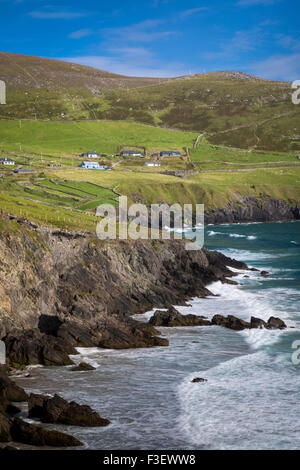 Winzigen Dorf von Coumeenoole entlang der felsigen Küste der Halbinsel Dingle, County Kerry, Irland Stockfoto