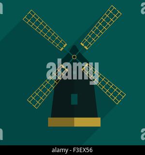 Windmühle flache Symbol mit langen Schatten, eps10 Stock Vektor