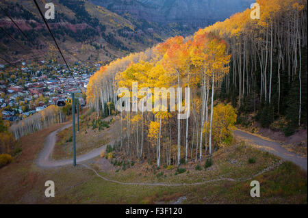 Herbst Blatt dispays in Telluride, Colorado, von einer Gondel aus gesehen Stockfoto