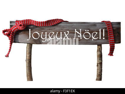 Isolierte Zeichen Joyeux Noel meine frohe Weihnachten, rote Schleife Stockfoto