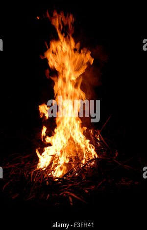 Lagerfeuer, Feuerflammen, Nachtlicht, Feuerhintergrund Stockfoto