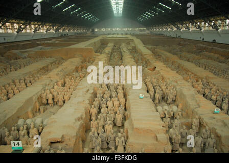 Statuen von Terrakotta-Krieger in Grube 1; Terrakotta-Armee; Qin-Dynastie; Xian; China Stockfoto