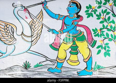 Lord Rama rettet Vogel Jatayu; Stammes Wandmalerei; Ramayana; Orissa; Odisha; Indien; Asien Stockfoto