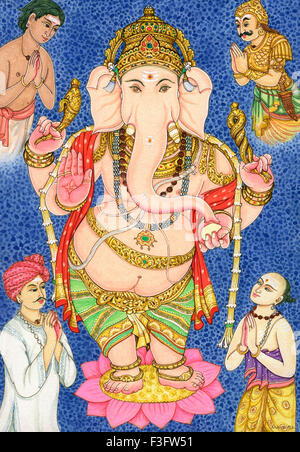 Ganesha; 10 Fragen; Schlinge; Gottesdienst; Goad; Frucht; hinduistischen Glauben Hinduismus Kunst Künstler Manivelu Himalaya-Kunstakademie Stockfoto