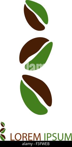 Drei grüne und braune Kaffeebohnen als logo Stock Vektor