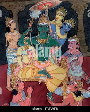 Hinduismus hinduistische Himalaya Akademie Art Religion Spiritualität Künstler S Rajam Rama Vishnu Hanuman Sita König Gott Avatar Ramayana Stockfoto