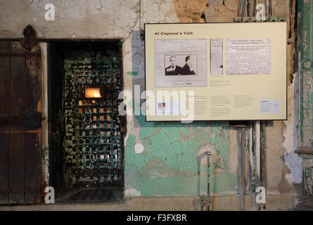 Al Capones ehemaligen Zelle an der Eastern State Penitentiary, gebaut im Jahre 1829, jetzt eine touristische Attraktion, in Philadelphia, USA Stockfoto