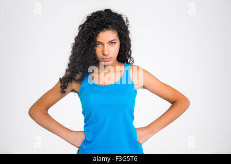 Porträt einer schweren Afro amerikanische Frau Blick in die Kamera auf einem weißen Hintergrund isoliert Stockfoto