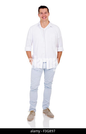 Porträt von glücklicher junge Mann posiert auf weiß Stockfoto
