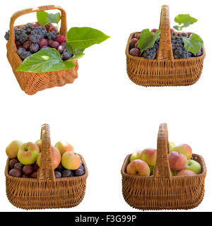 Apfel, Trauben, Pflaumen, Obst, Rohöl, Korb, reif, süß, Produkt, Obst. Stockfoto