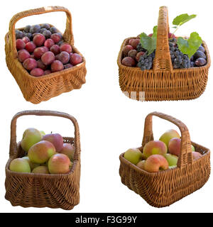 Apfel, Trauben, Pflaumen, Obst, Rohöl, Korb, reif, süß, Produkt, Obst. Stockfoto